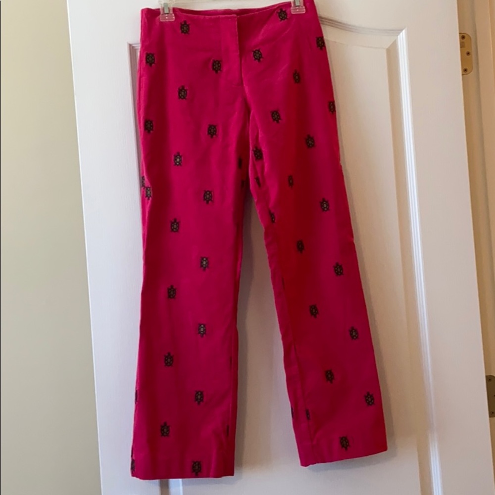 Lily Pulitzer velvet corduroy pants with turtles